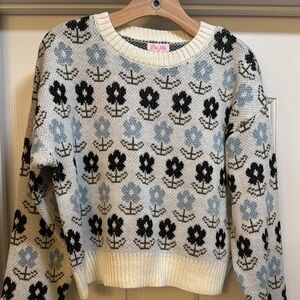 Pink Lily Floral Crew Neck Sweater - Black and Blue